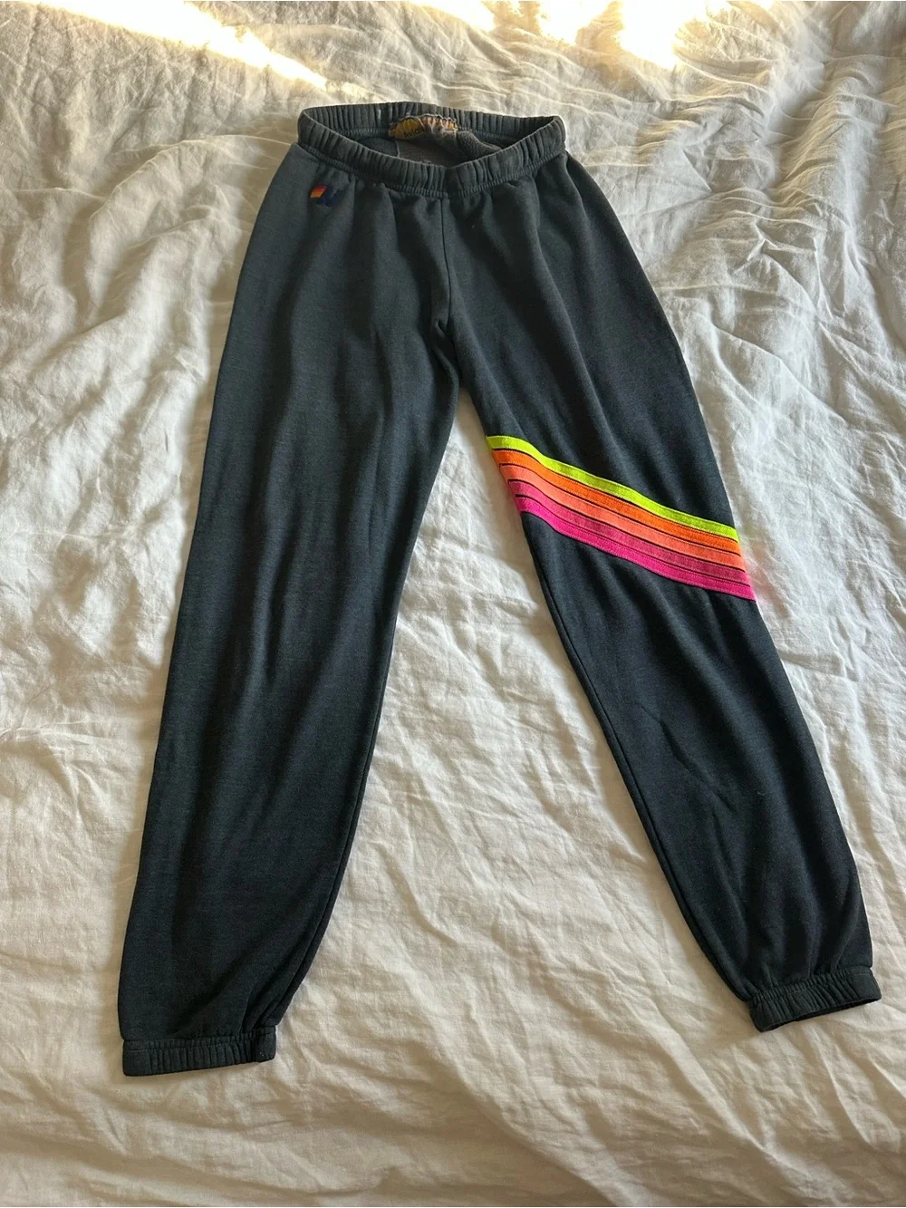 Aviator Nation Charcoal Joggers with Neon Rainbow Side Stripe - Picture 4 of 6